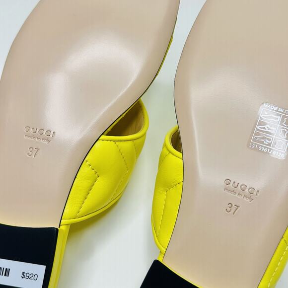 Gucci Marmont Chevron Double G 37/ US 7 Thong Sandals Lime Yellow Leather NIB - Picture 12 of 13